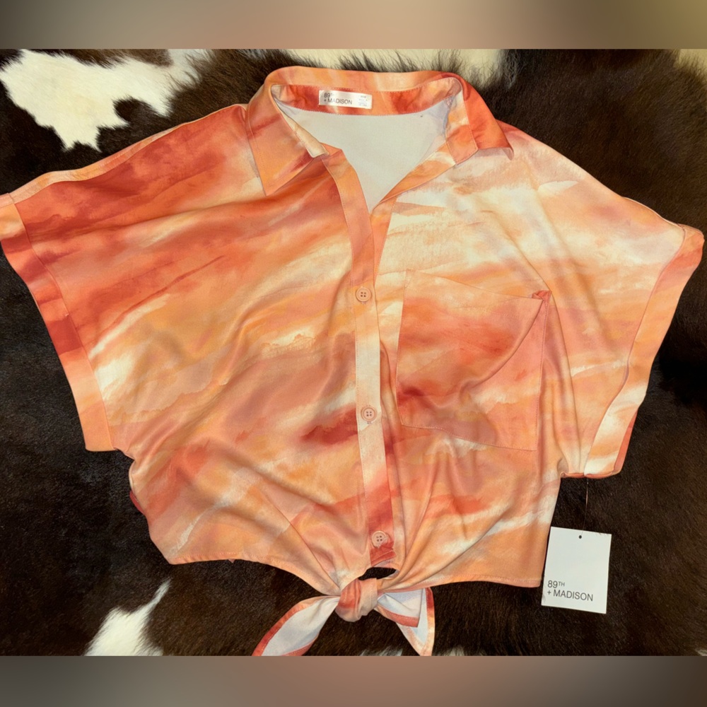 Orange & cream cropped blouse